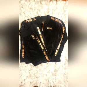 Justice soft,black velvet with rose gold sequence size 14-16